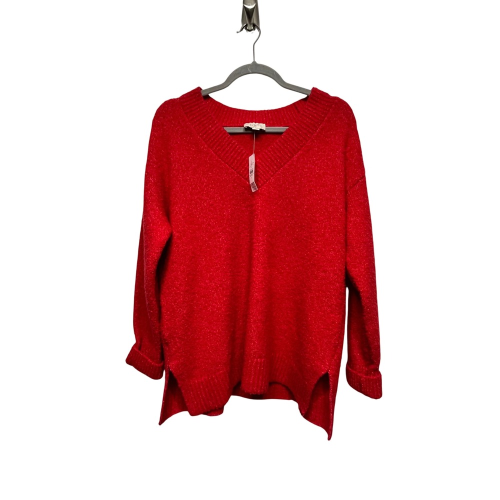 Loft Outlet Womens Red V-Neck Textured Wool Blend Sweater Size M NWT 39644459